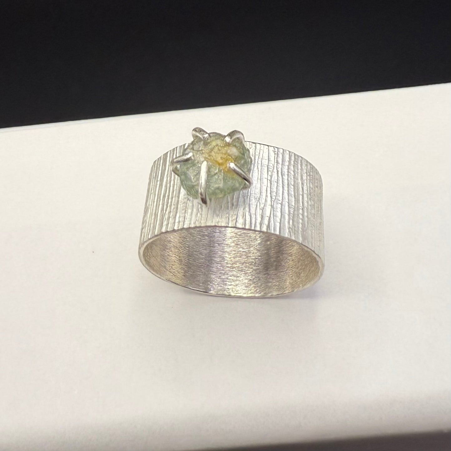 Textured Wide Band Ring with Uncut Bicolor Montana Sapphire
