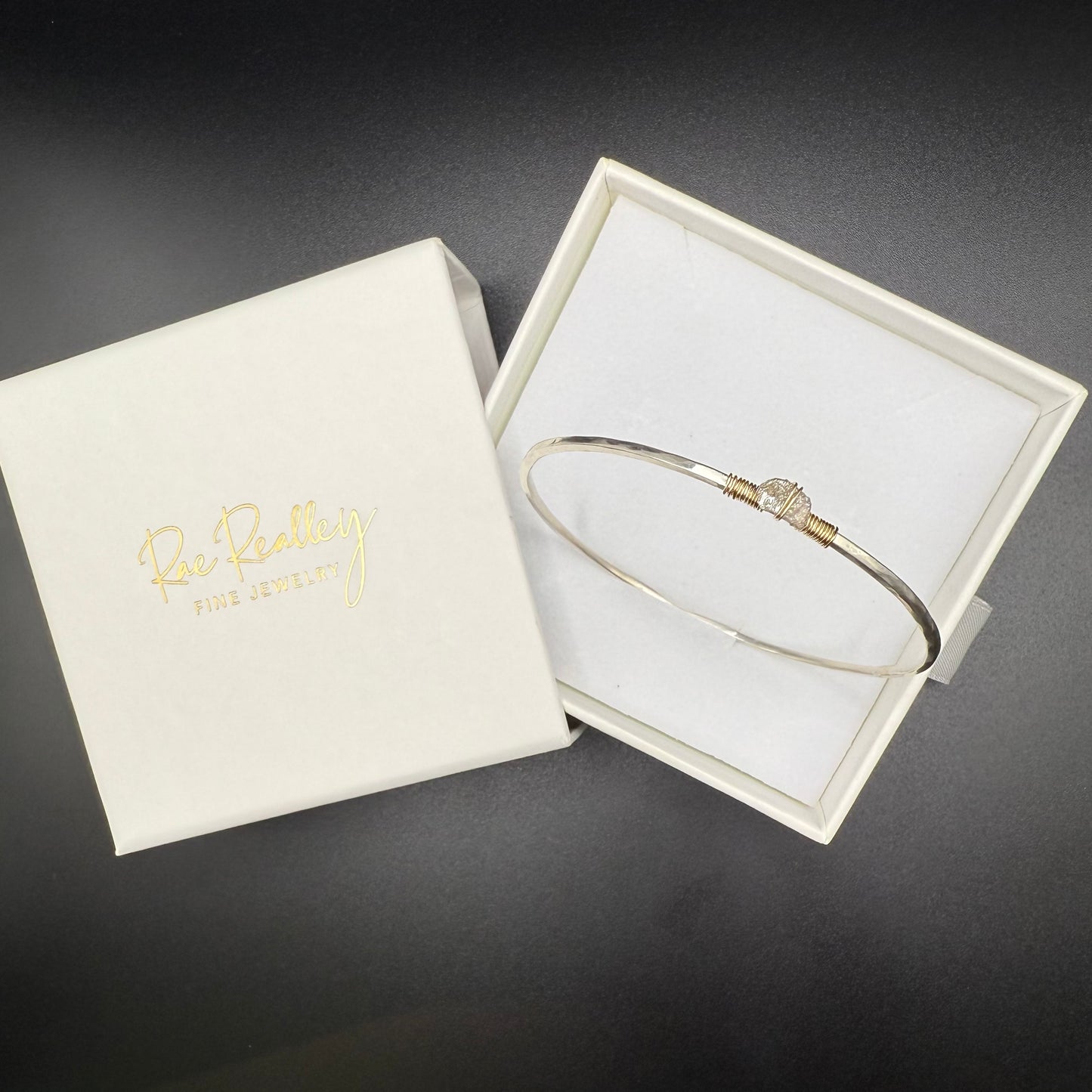 Hammered Bangle with Uncut Gray Diamond