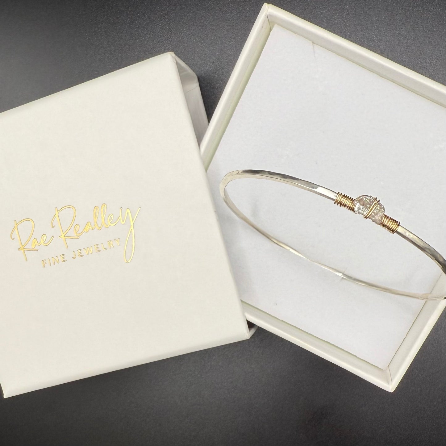 Hammered Bangle with Uncut Gray Diamond