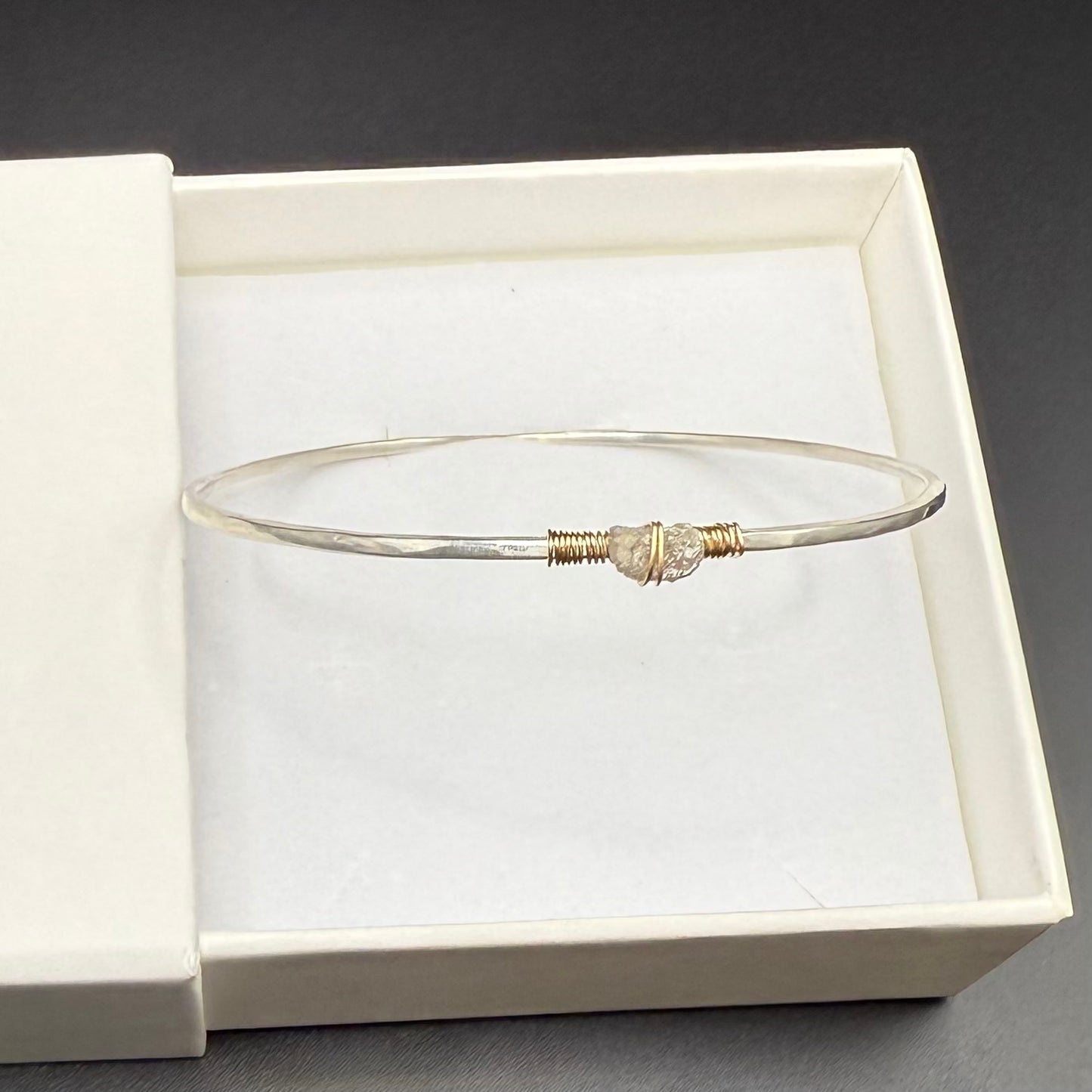 Hammered Bangle with Uncut Gray Diamond