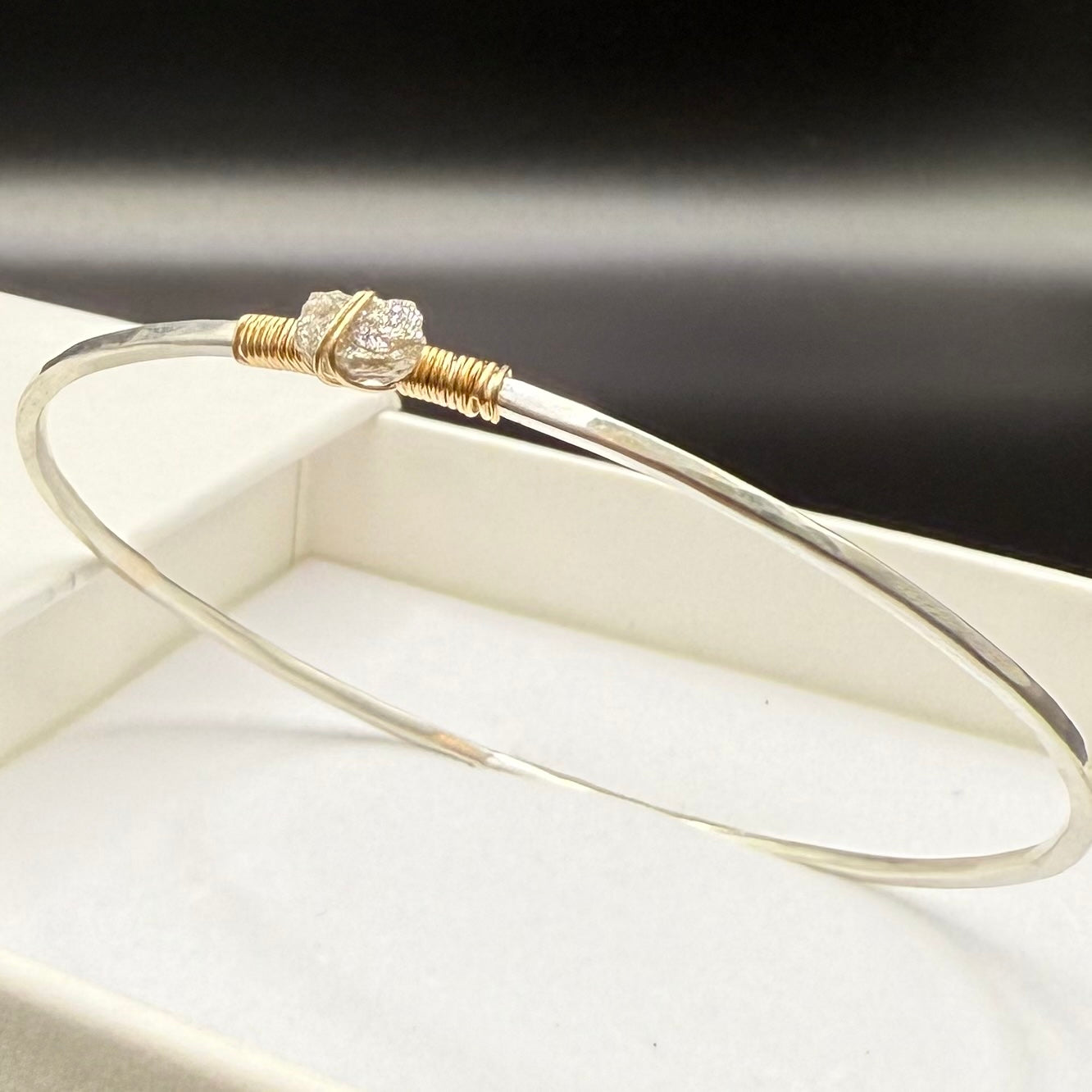 Hammered Bangle with Uncut Gray Diamond