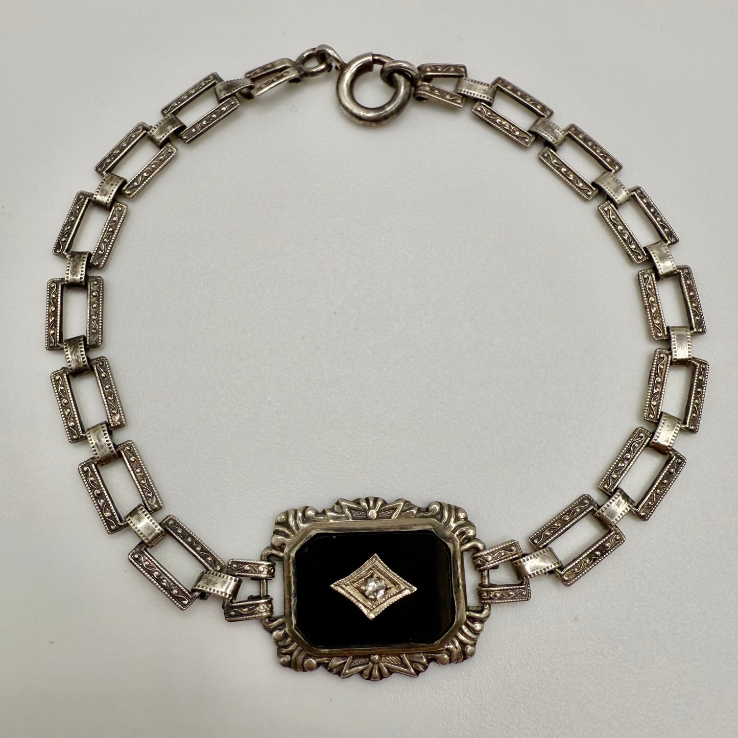 Vintage 1920's Art Deco Sterling, Onyx and Diamond Set