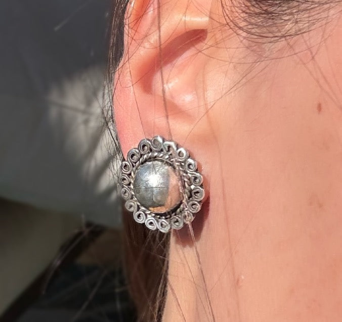 Vintage Mexican Sterling Silver Button Earrings