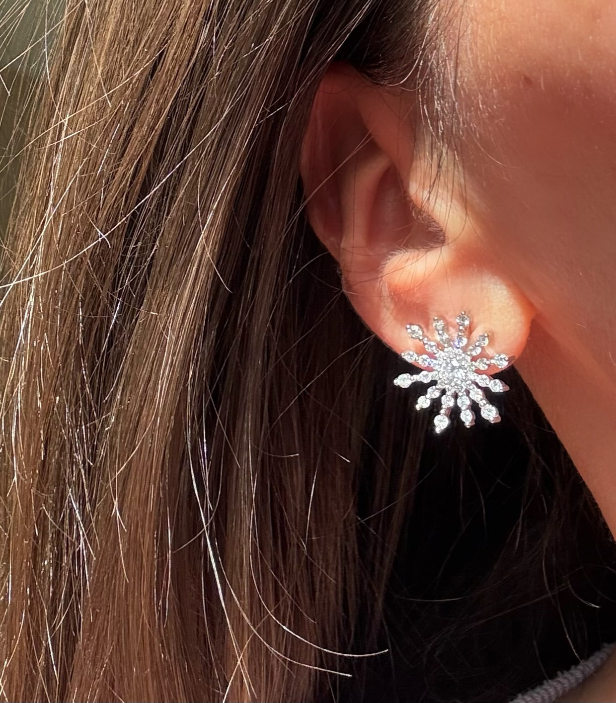 Sterling Silver Crystal Snowflake Stud Earrings