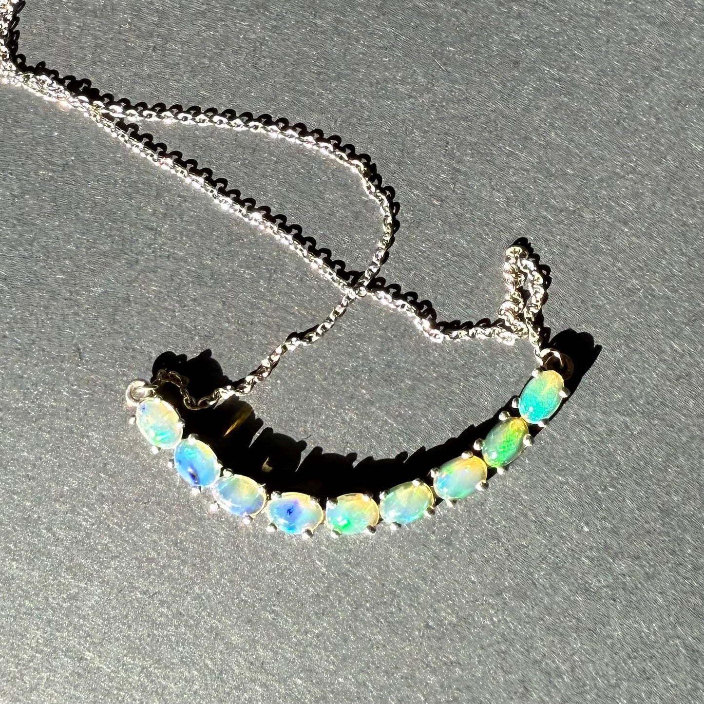 Ethiopian Opal Tennis Necklace, Sterling Silver, 18"