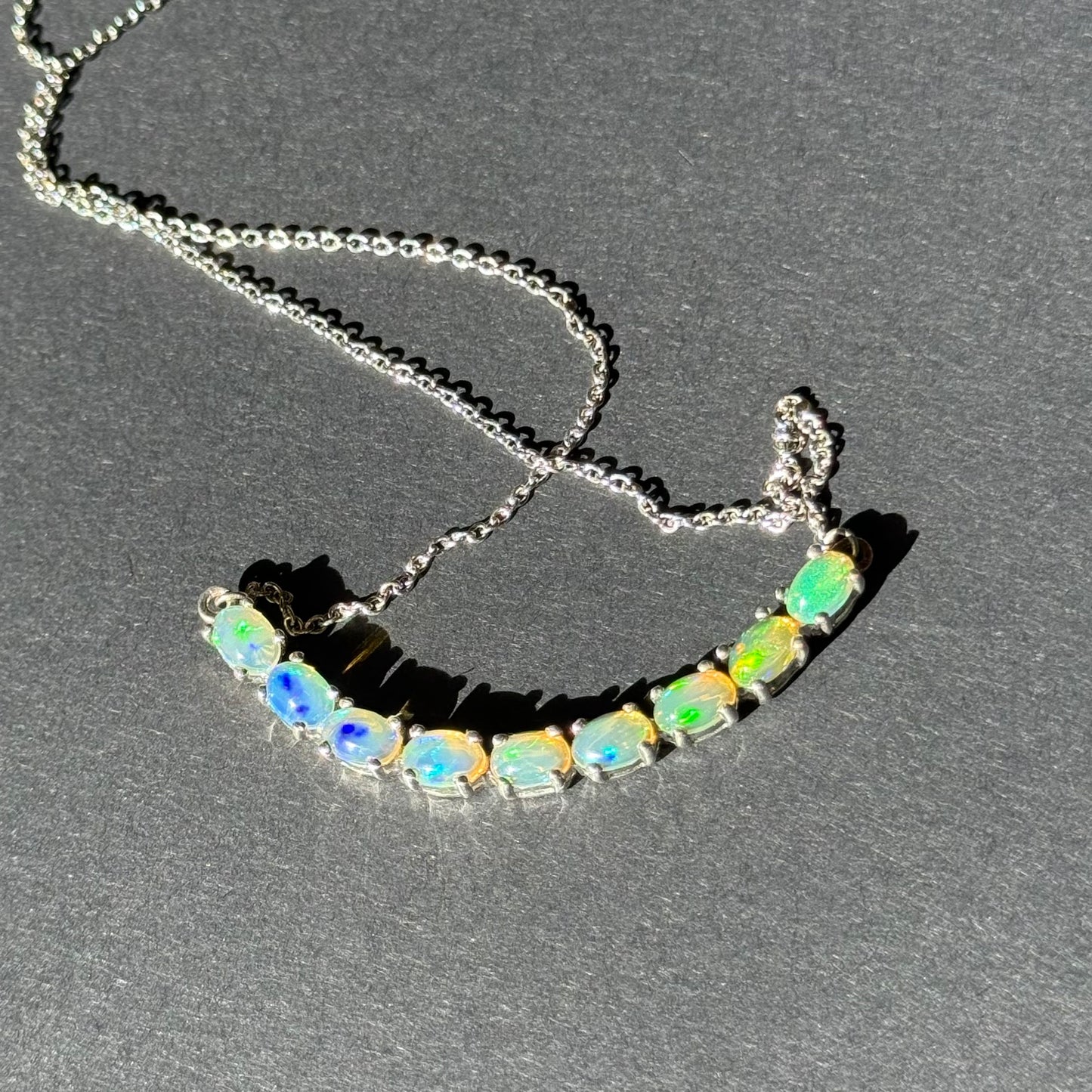 Ethiopian Opal Tennis Necklace, Sterling Silver, 18"