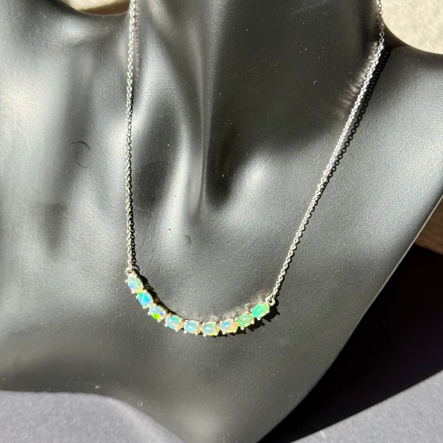 Ethiopian Opal Tennis Necklace, Sterling Silver, 18"