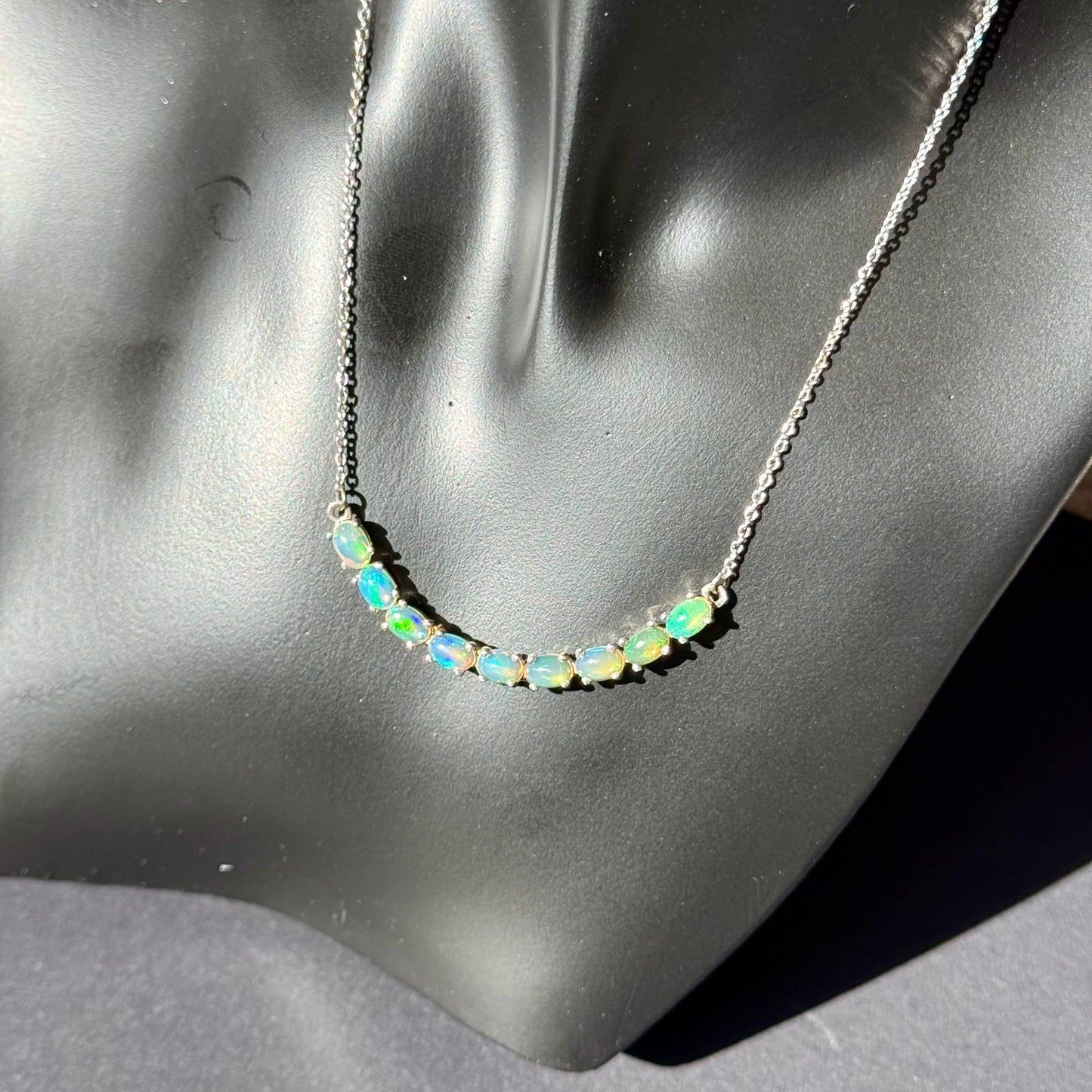 Ethiopian Opal Tennis Necklace, Sterling Silver, 18"