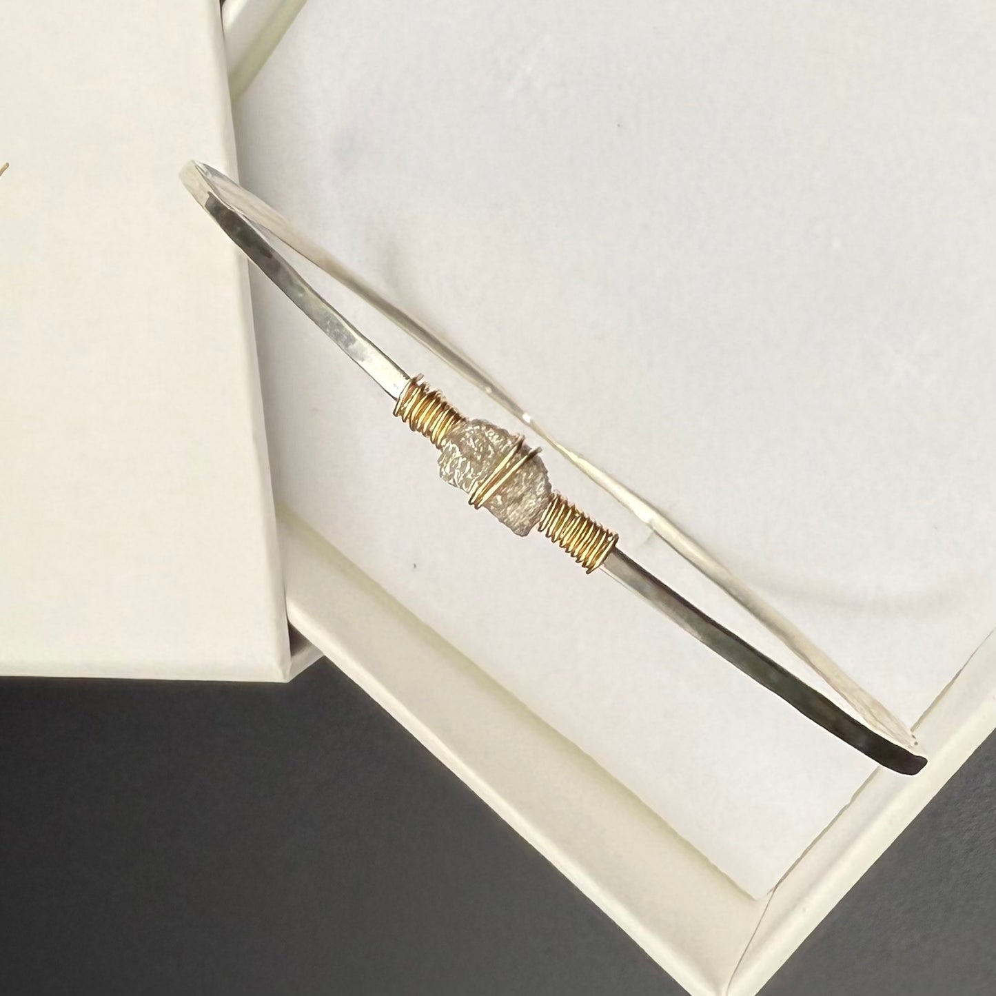 Hammered Bangle with Uncut Gray Diamond