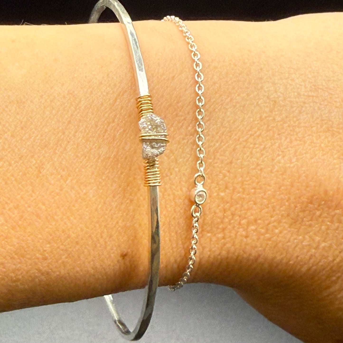 Hammered Bangle with Uncut Gray Diamond