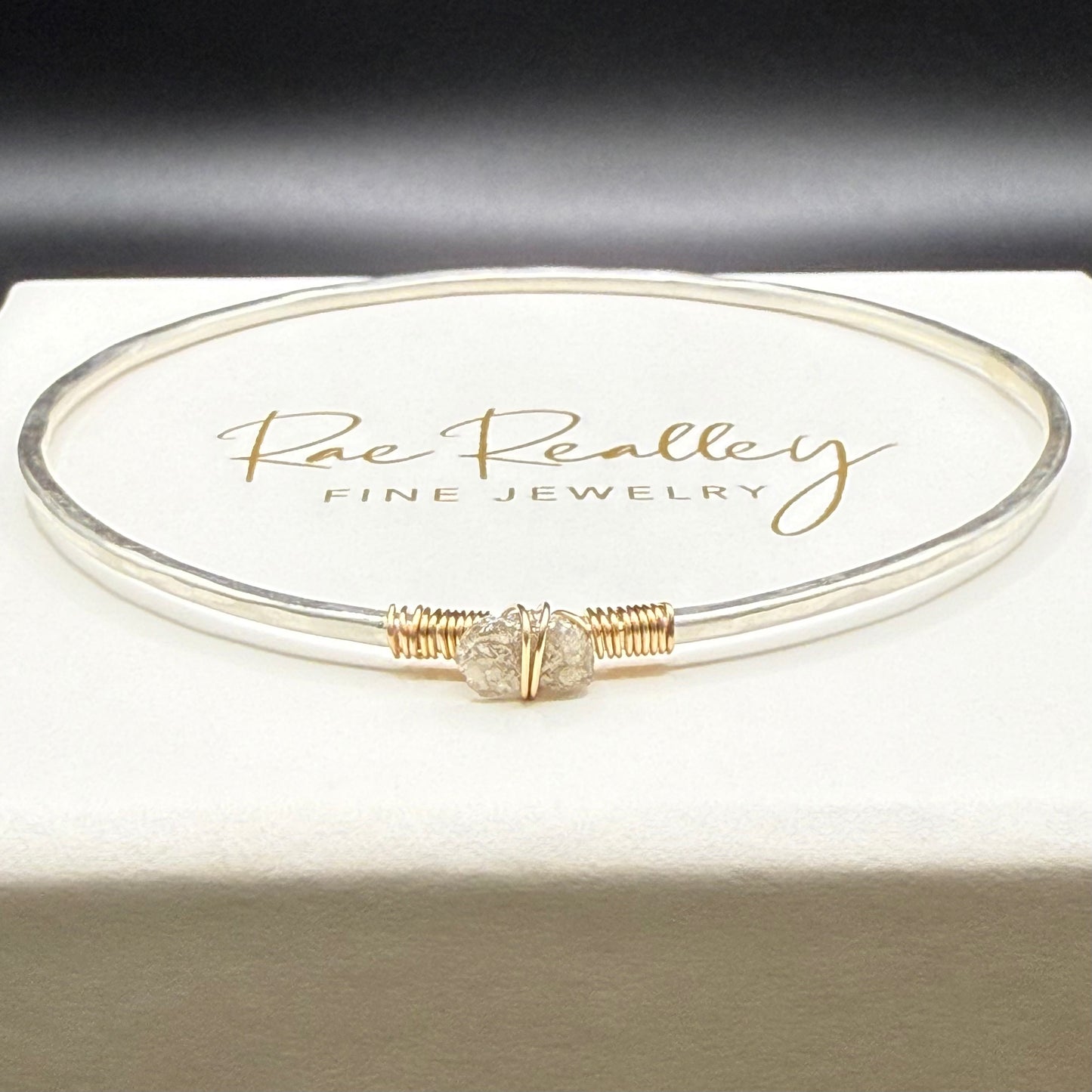 Hammered Bangle with Uncut Gray Diamond