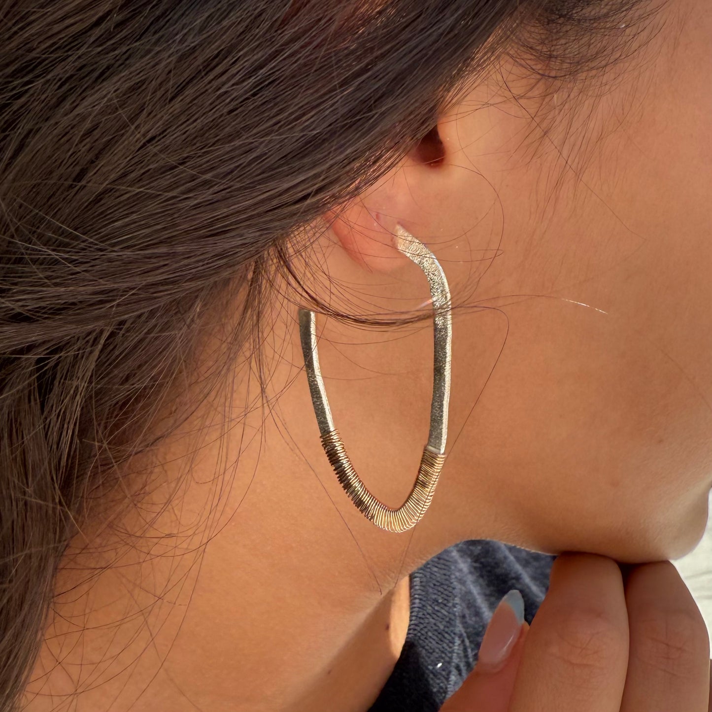 Mixed Metal Textured Hoop Earrings