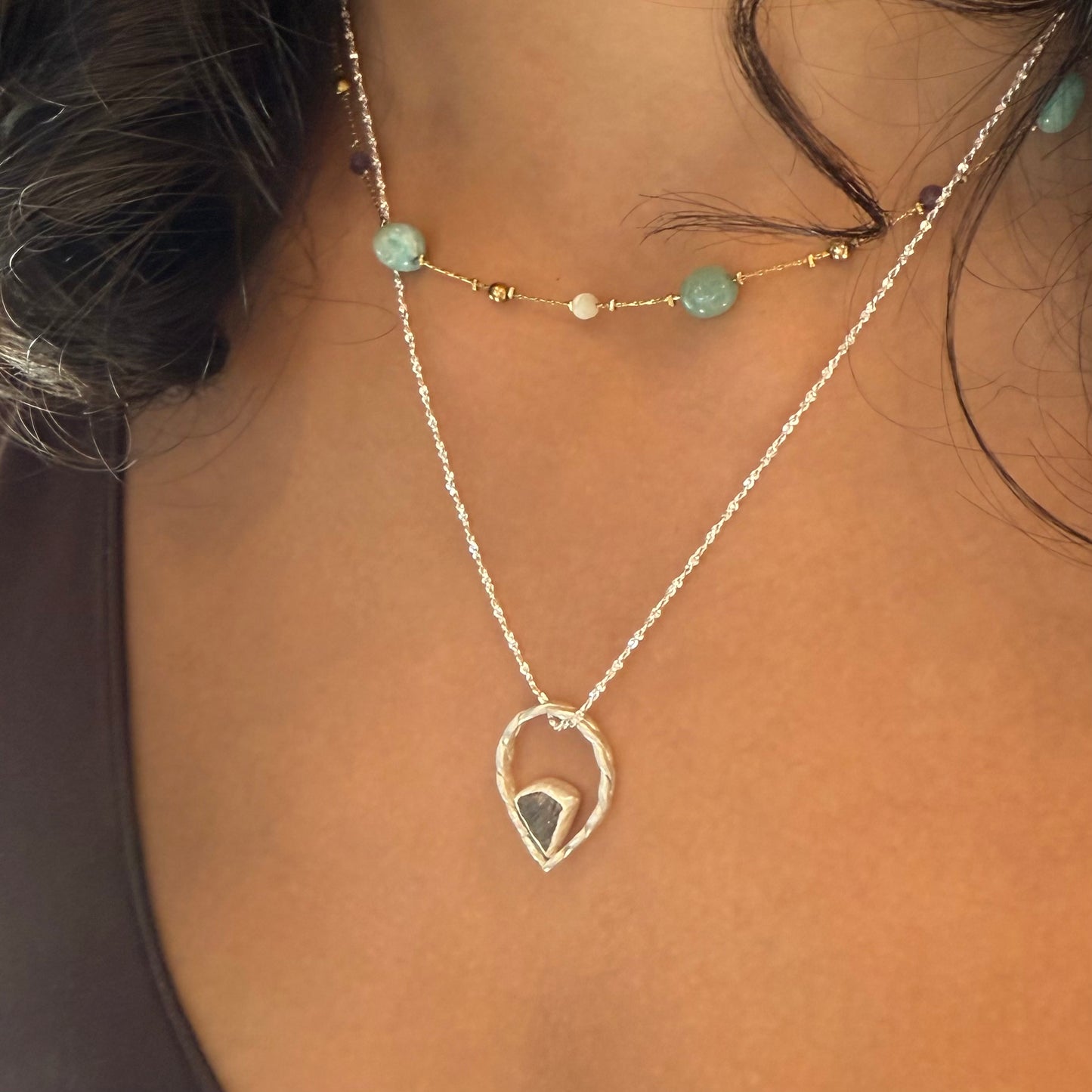 Teardrop Necklace with Uncut Black Diamond