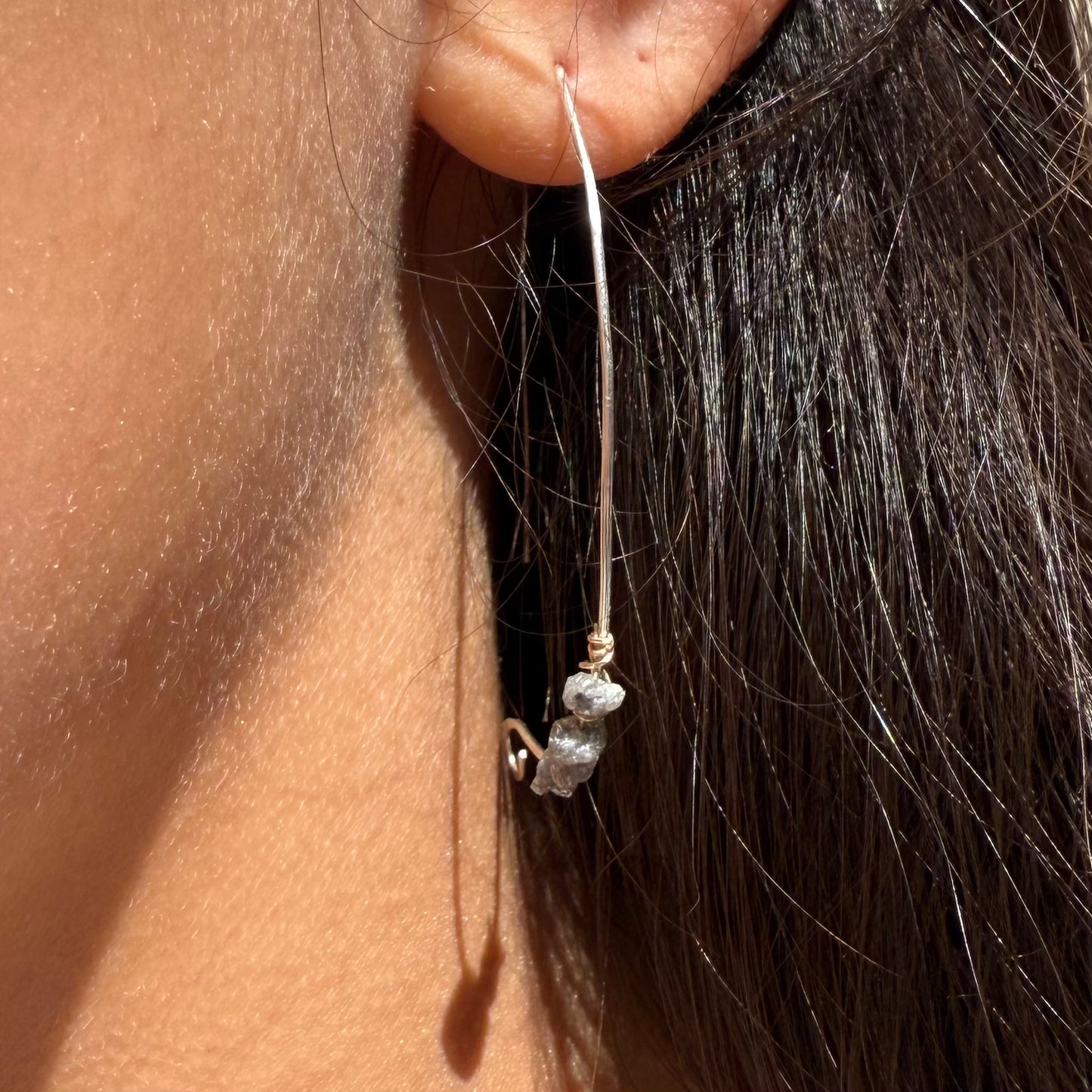 Lightweight Hoops with Uncut Black Diamonds