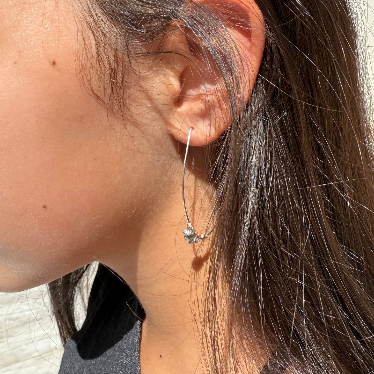 Lightweight Hoops with Uncut Black Diamonds