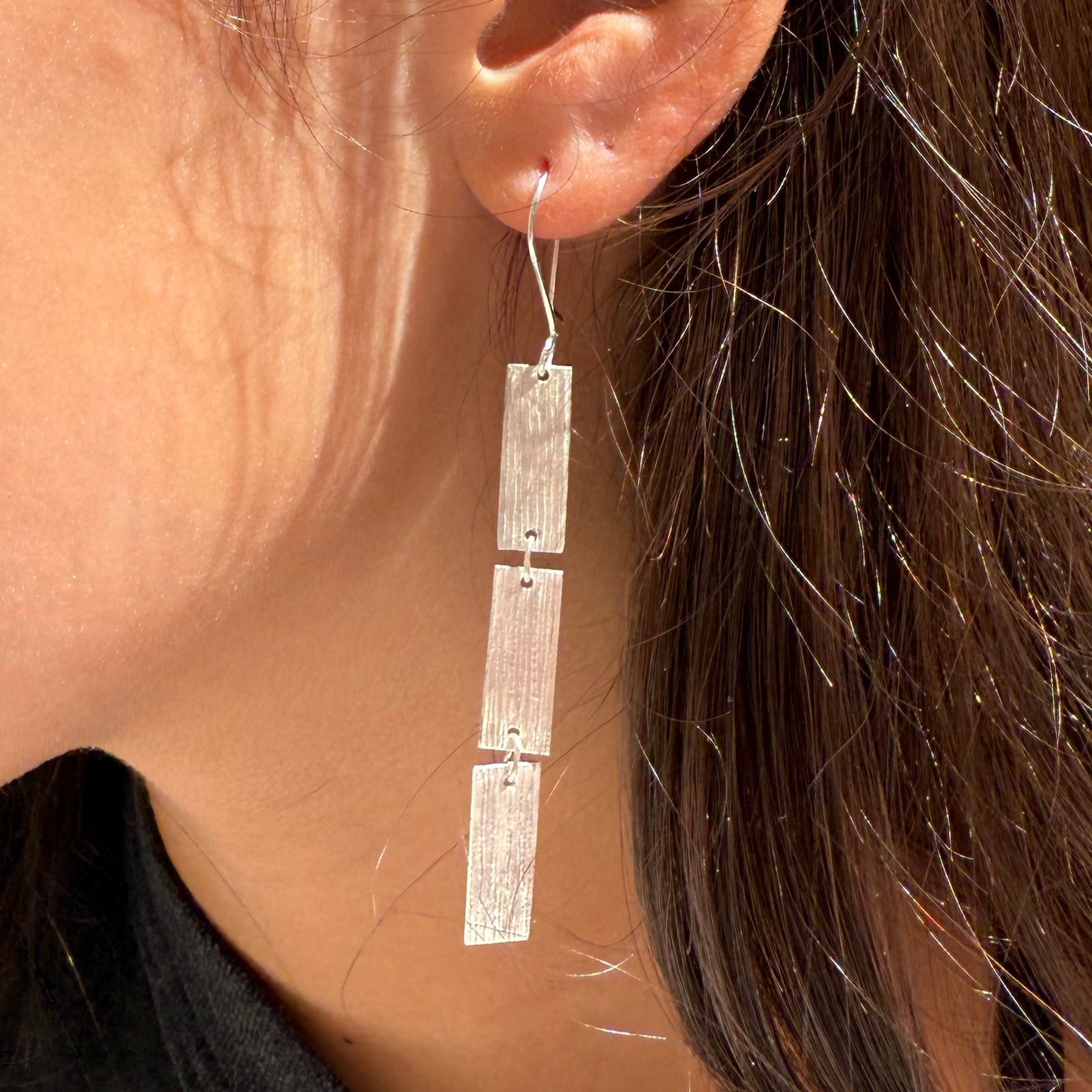 Textured Sterling Silver Drop Earrings