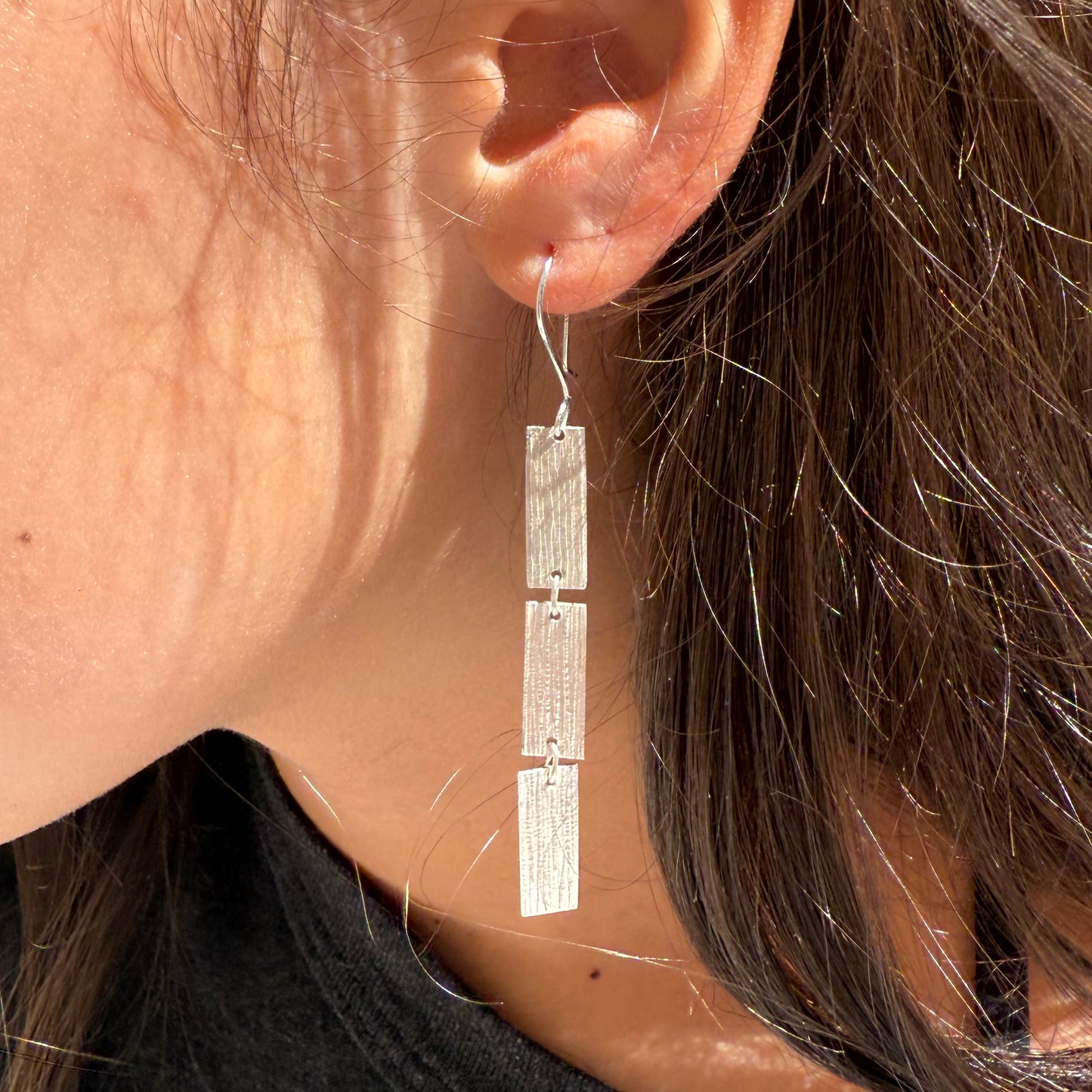Textured Sterling Silver Drop Earrings