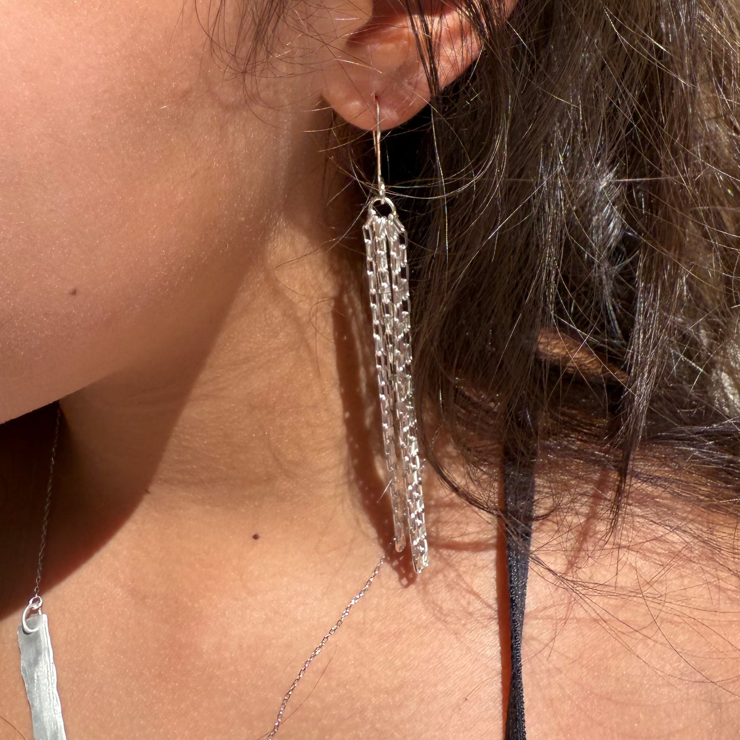 Diamond Cut Cascade Chain Earrings