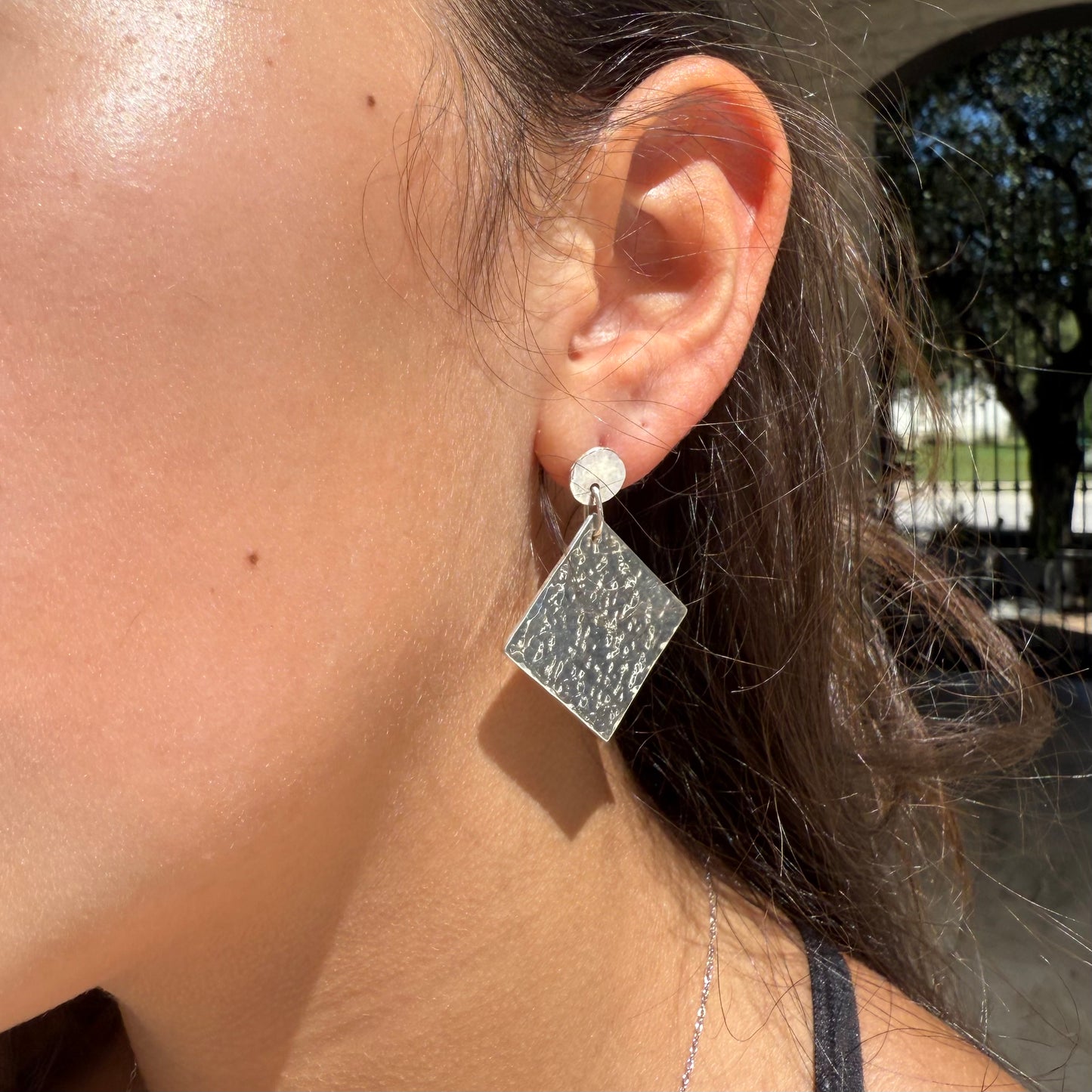 Hammered Square Statement Earrings