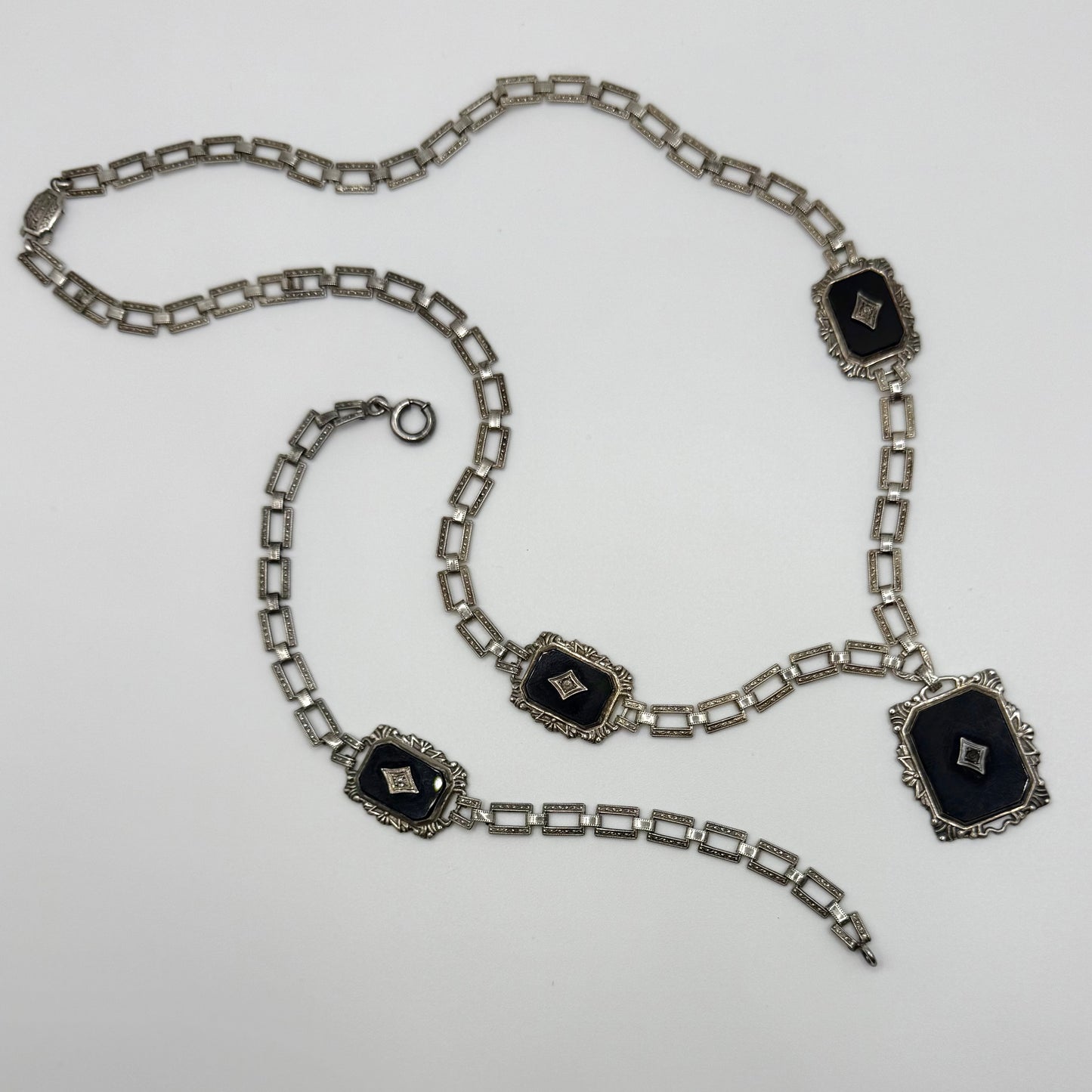 Vintage 1920's Art Deco Sterling, Onyx and Diamond Set