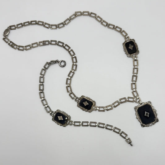 Vintage 1920's Art Deco Sterling, Onyx and Diamond Set