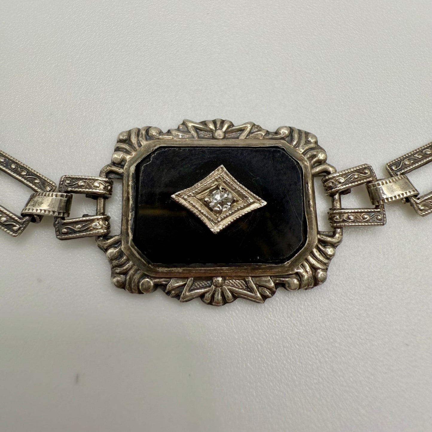 Vintage 1920's Art Deco Sterling, Onyx and Diamond Set