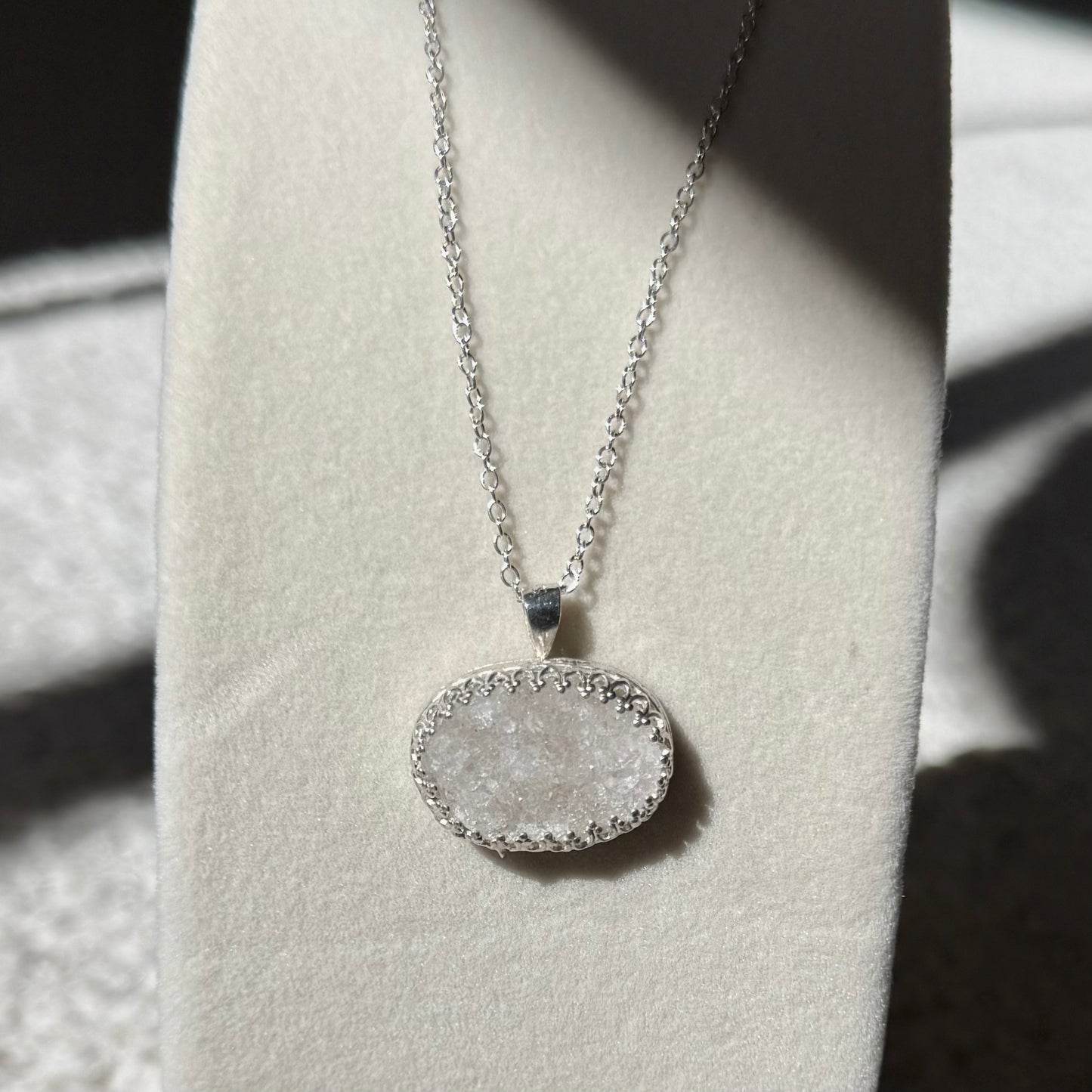 Bespoke Sterling Silver Natural Druzy Pendant Necklace | 16" Chain | Handcrafted