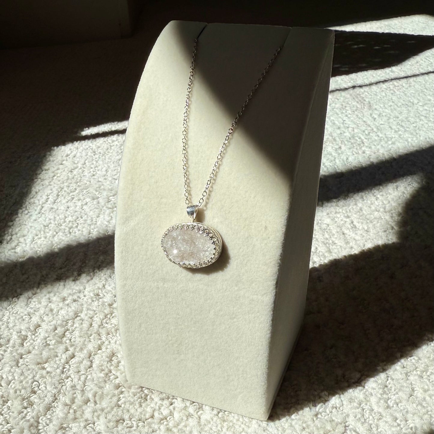 Bespoke Sterling Silver Natural Druzy Pendant Necklace | 16" Chain | Handcrafted
