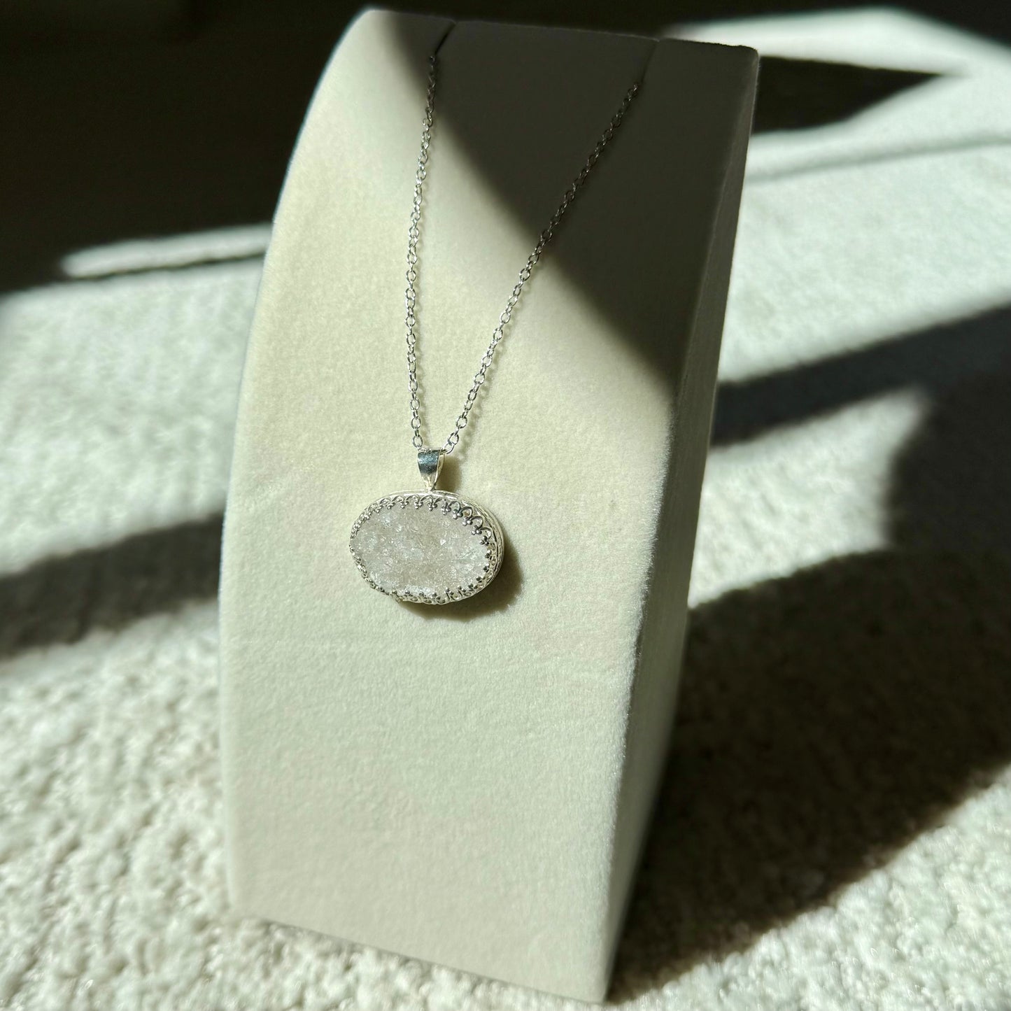 Bespoke Sterling Silver Natural Druzy Pendant Necklace | 16" Chain | Handcrafted