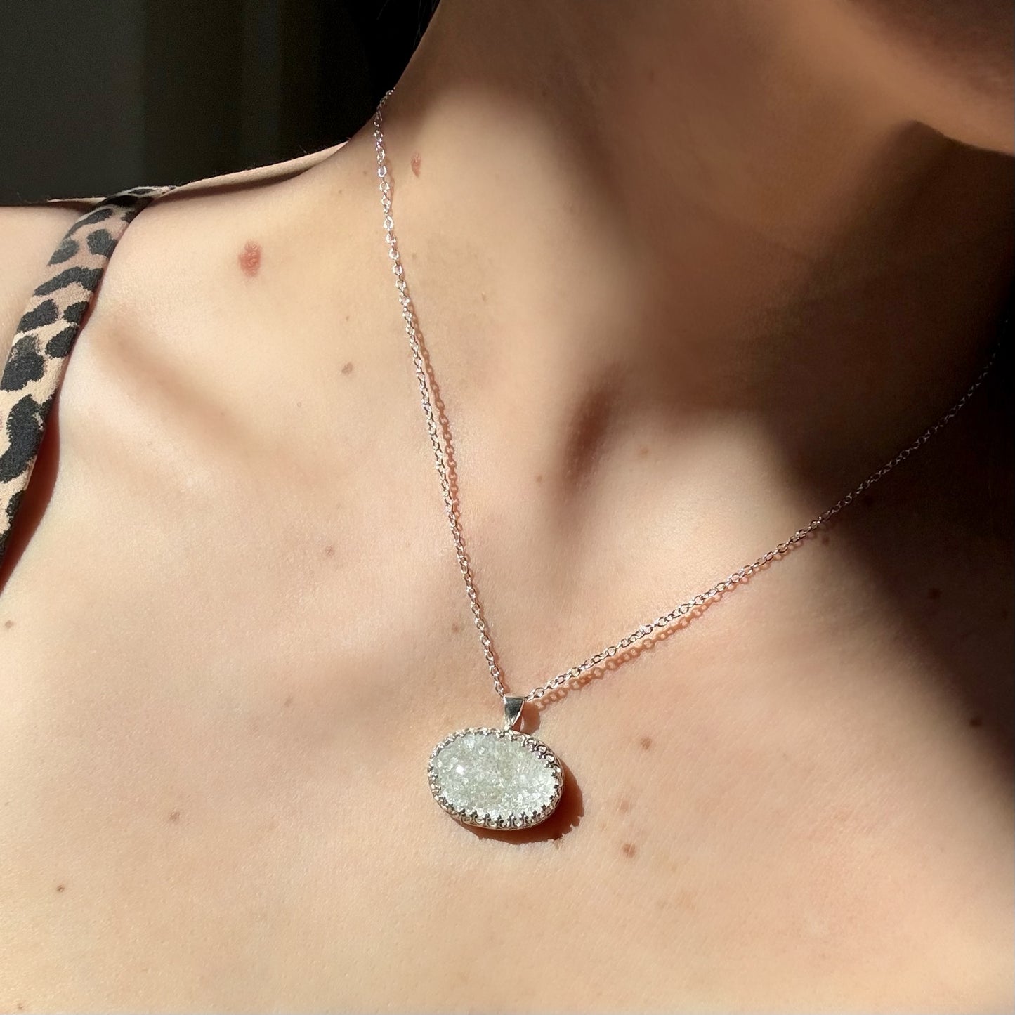 Bespoke Sterling Silver Natural Druzy Pendant Necklace | 16" Chain | Handcrafted