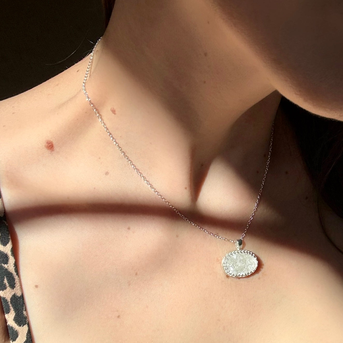 Bespoke Sterling Silver Natural Druzy Pendant Necklace | 16" Chain | Handcrafted