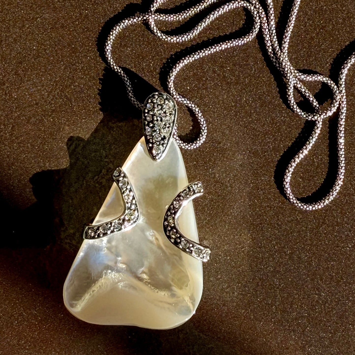 Vintage Mother of Pearl Pendant with Sterling Silver Snake Chain