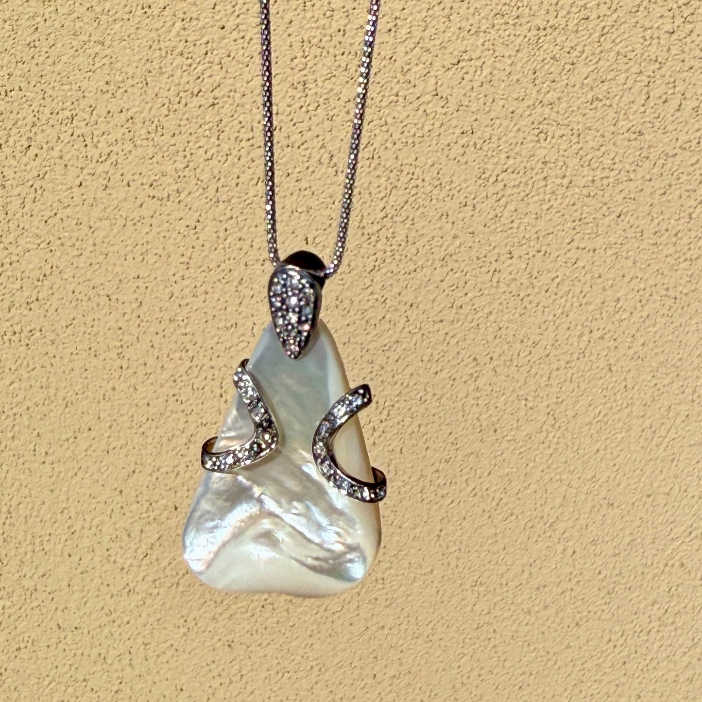 Vintage Mother of Pearl Pendant with Sterling Silver Snake Chain