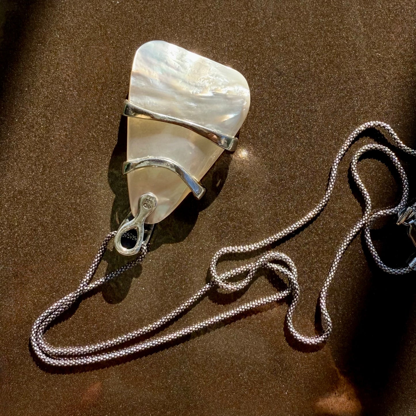 Vintage Mother of Pearl Pendant with Sterling Silver Snake Chain