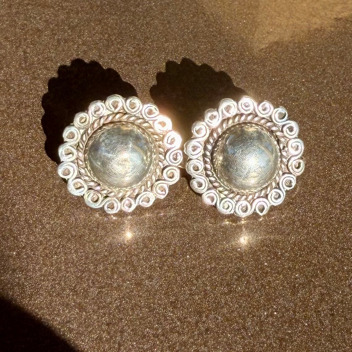 Vintage Mexican Sterling Silver Button Earrings