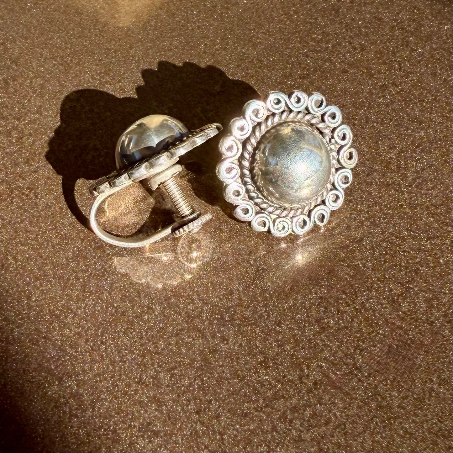 Vintage Mexican Sterling Silver Button Earrings