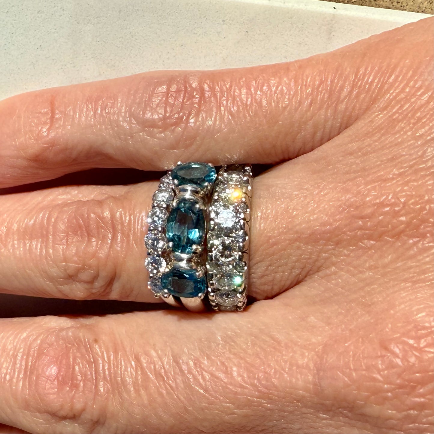 Vintage 1980s Sterling Silver & Blue Topaz Three-Stone Ring